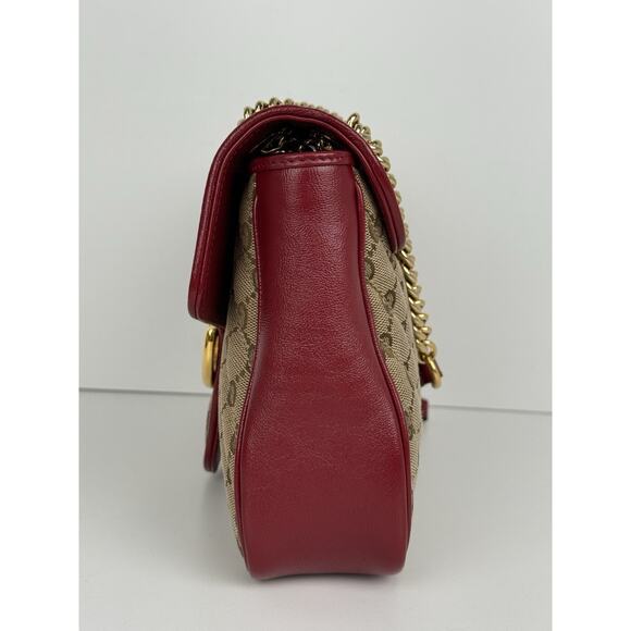 Gucci GG Marmont Monogram Matelassé Diagonal Shoulder Bag Beige and Red - Picture 3 of 16